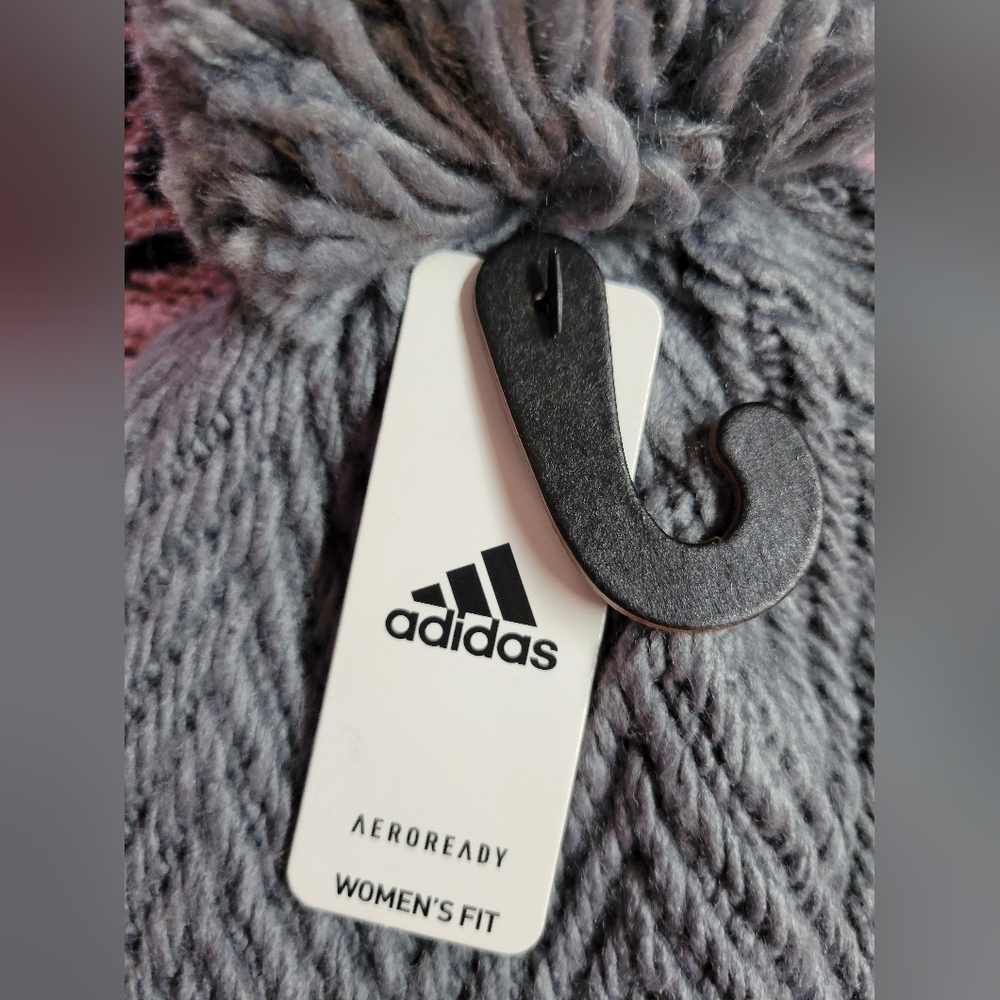Adidas grey knit winter hat with pom - Picture 3 of 6